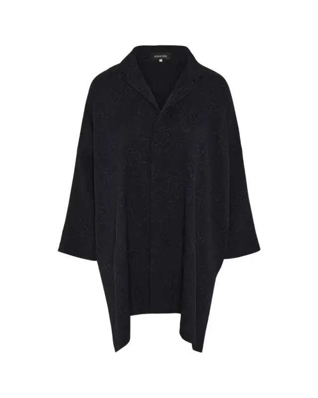 Damask Cloque Wide Longer-Back Double Stand-Collar Shirt With Slits (Very Long Length)