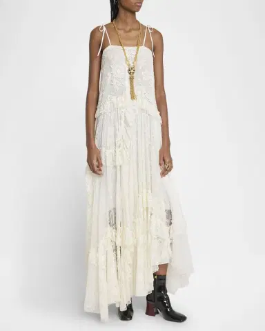 Chloé Ruffle-Trim Floral Lace Maxi Dress | Thumbnail 3