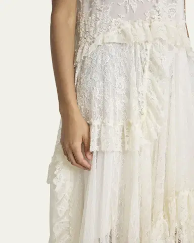 Chloé Ruffle-Trim Floral Lace Maxi Dress | Thumbnail 9
