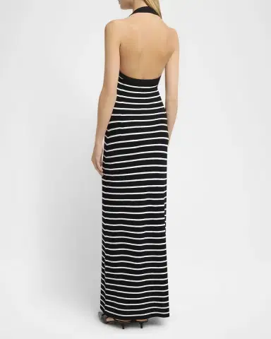 Proenza Schouler Meryl Striped Matte Viscose Rib Halter Maxi Dress | Thumbnail 2 Proenza Schouler Meryl Striped Matte Viscose Rib Halter Maxi Dress | Thumbnail 2