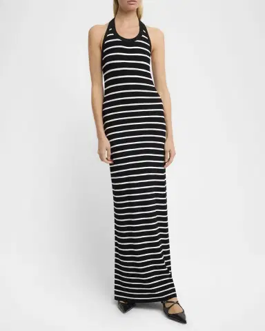 Proenza Schouler Meryl Striped Matte Viscose Rib Halter Maxi Dress | Thumbnail 3 Proenza Schouler Meryl Striped Matte Viscose Rib Halter Maxi Dress | Thumbnail 3