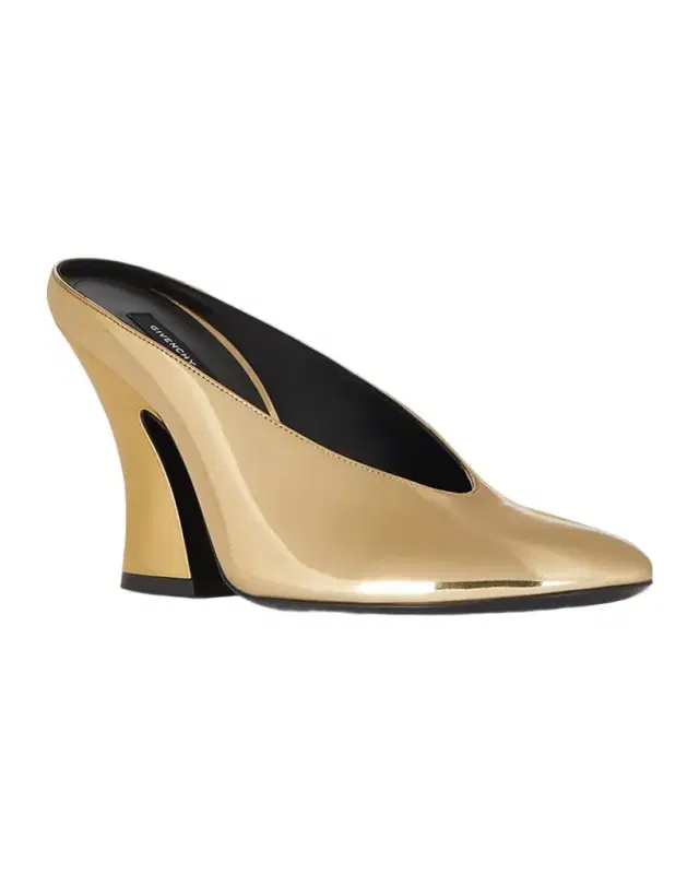 Metallic Leather Sculpted Block-Heel Mules