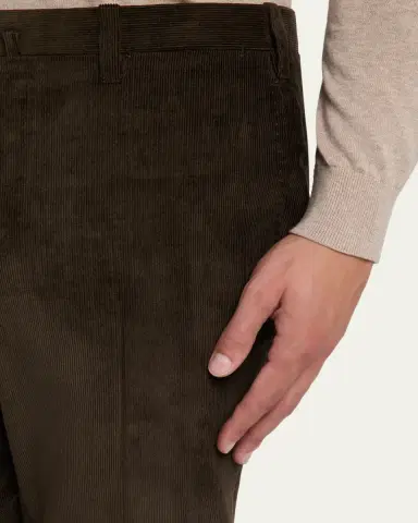 Cesare Attolini Men's Slim Corduroy Flat-Front Pants | Thumbnail 4 Cesare Attolini Men's Slim Corduroy Flat-Front Pants | Thumbnail 4