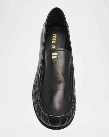 Miu Miu Ruched Leather Mocassin Loafers | Thumbnail 5 Miu Miu Ruched Leather Mocassin Loafers | Thumbnail 5