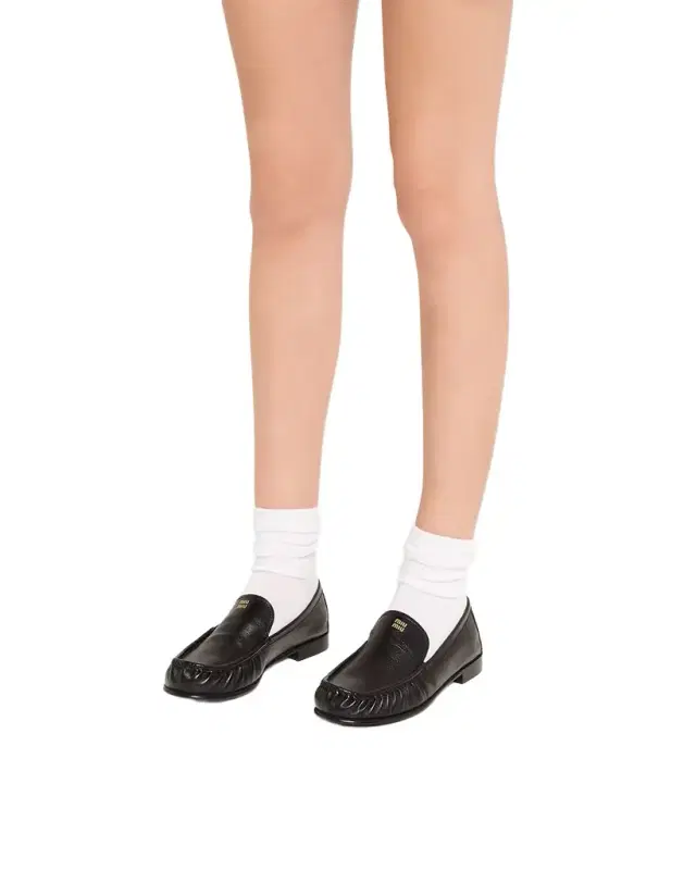 Miu Miu Ruched Leather Mocassin Loafers