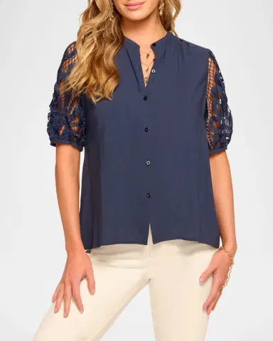 Ramy Brook Gia Open-Knit Short-Sleeve Blouse | Thumbnail 4 Ramy Brook Gia Open-Knit Short-Sleeve Blouse | Thumbnail 4