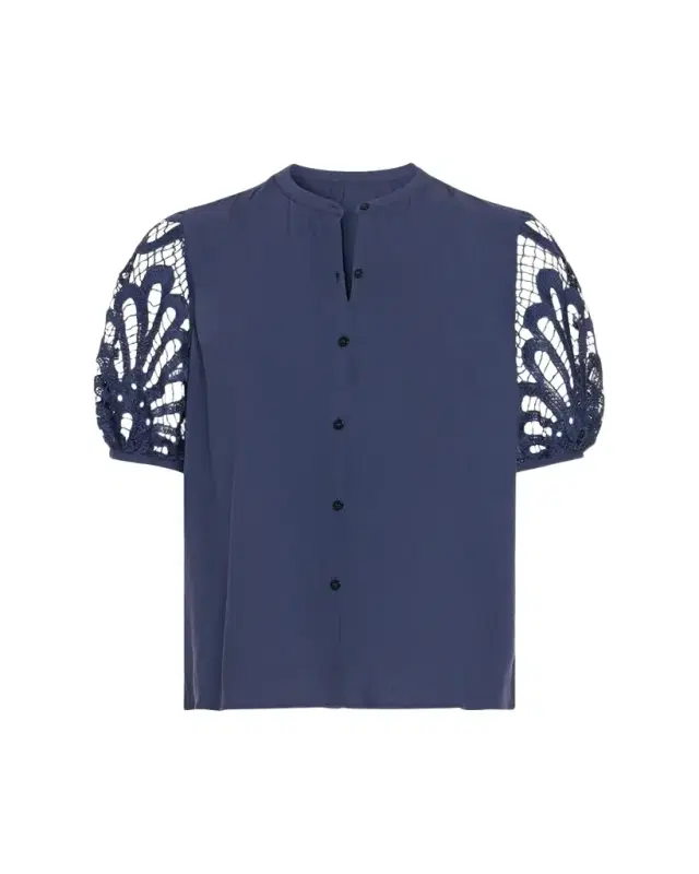Ramy Brook Gia Open-Knit Short-Sleeve Blouse