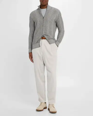 Brunello Cucinelli Men's Cashmere Chevron Full-Zip Sweater | Thumbnail 2 Brunello Cucinelli Men's Cashmere Chevron Full-Zip Sweater | Thumbnail 2