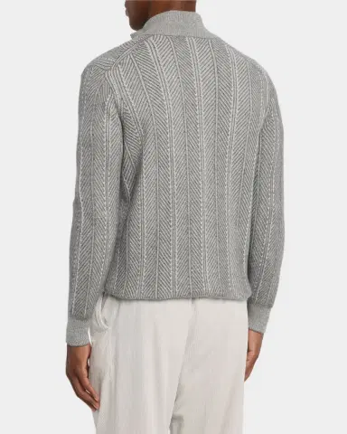 Brunello Cucinelli Men's Cashmere Chevron Full-Zip Sweater | Thumbnail 3 Brunello Cucinelli Men's Cashmere Chevron Full-Zip Sweater | Thumbnail 3