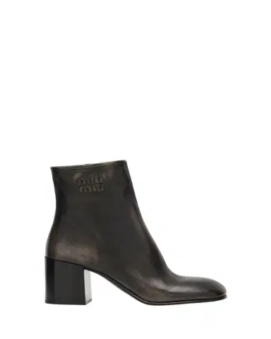 Miu Miu Vintage Leather Block-Heel Booties | Thumbnail 1