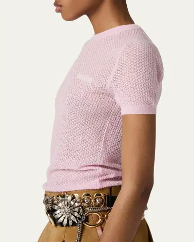 Miu Miu Cashmere Lacy Short-Sleeve Sweater | Thumbnail 4
