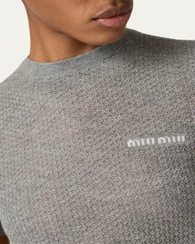 Miu Miu Cashmere Lacy Short-Sleeve Sweater | Thumbnail 8