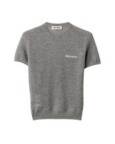 Miu Miu Cashmere Lacy Short-Sleeve Sweater | Thumbnail 1
