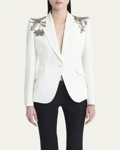 Alexander McQueen Crystal Embellished Shoulder Single-Breasted Blazer | Thumbnail 4