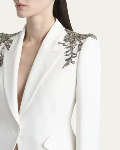 Alexander McQueen Crystal Embellished Shoulder Single-Breasted Blazer | Thumbnail 5
