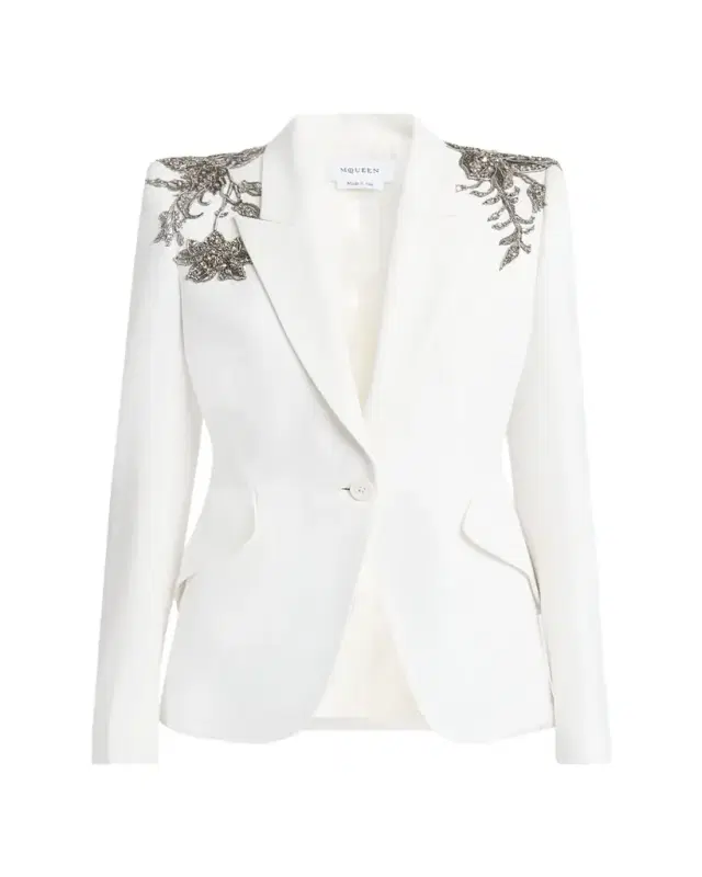 Crystal Embellished Shoulder Single-Breasted Blazer
