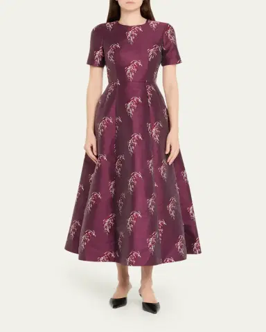 Adam Lippes Evangeline Silk Jacquard Fit-&-Flare Midi Dress | Thumbnail 2