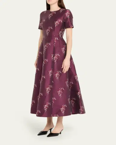 Adam Lippes Evangeline Silk Jacquard Fit-&-Flare Midi Dress | Thumbnail 4