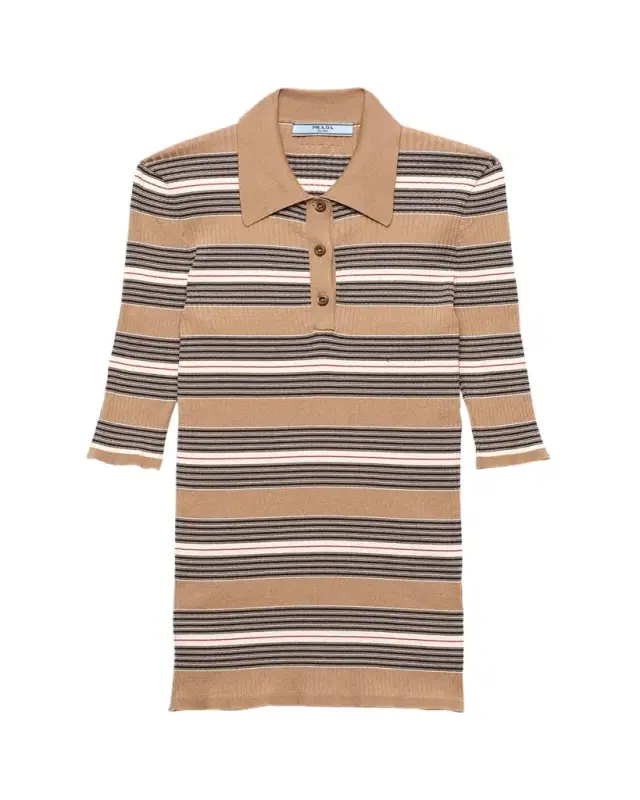 Prada Stripe Ribbed Knit Polo Shirt