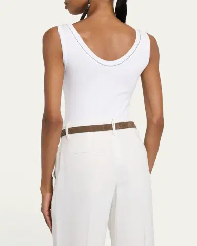 Brunello Cucinelli Monili Scoop-Neck Flat Cotton Rib Tank Top | Thumbnail 3