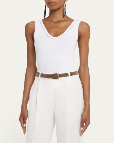 Brunello Cucinelli Monili Scoop-Neck Flat Cotton Rib Tank Top | Thumbnail 4