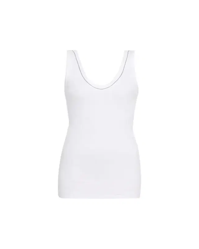 Brunello Cucinelli Monili Scoop-Neck Flat Cotton Rib Tank Top