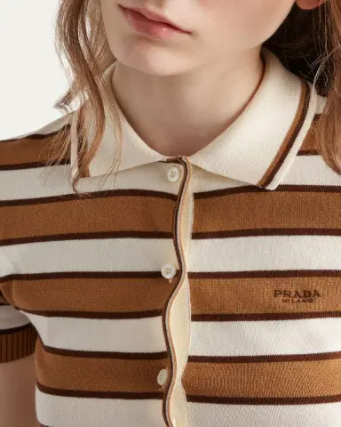 Prada Striped Short-Sleeve Polo Sweater | Thumbnail 5 Prada Striped Short-Sleeve Polo Sweater | Thumbnail 5