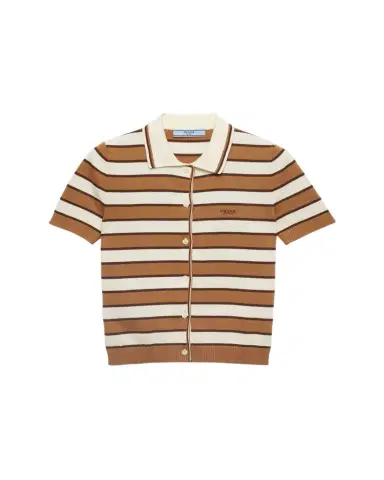 Prada Striped Short-Sleeve Polo Sweater | Thumbnail 1 Prada Striped Short-Sleeve Polo Sweater | Thumbnail 1