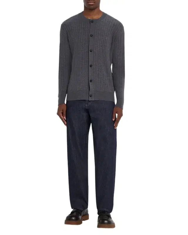 Bottega Veneta Men's Ribbed Wool Cardigan with Leather Buttons