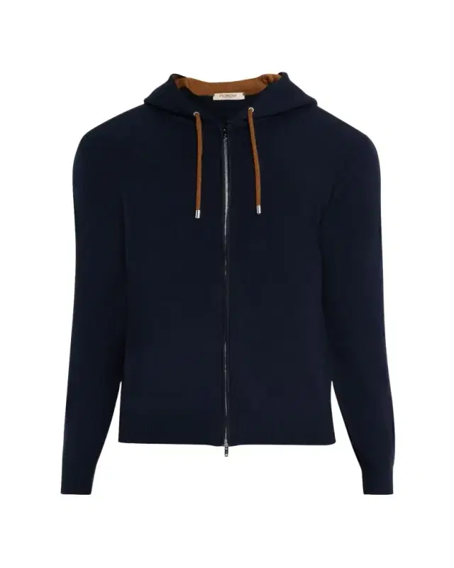 Men's Cashmere Contrast-Drawcord Full-Zip Hoodie