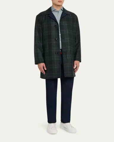 Kiton Men's Plaid Cashmere Overcoat | Thumbnail 2