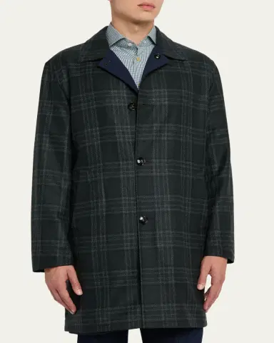 Kiton Men's Plaid Cashmere Overcoat | Thumbnail 4