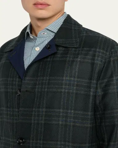 Kiton Men's Plaid Cashmere Overcoat | Thumbnail 5