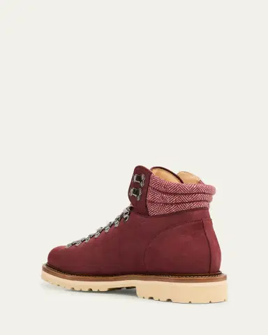 Brunello Cucinelli Men's Nubuck Fabric-Collar Hiking Boots | Thumbnail 4
