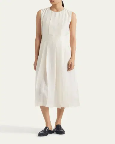 Prada Sleeveless Pleated Ponge Silk Midi Dress | Thumbnail 2 Prada Sleeveless Pleated Ponge Silk Midi Dress | Thumbnail 2