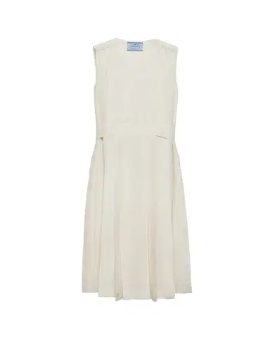 Prada Sleeveless Pleated Ponge Silk Midi Dress | Thumbnail 1 Prada Sleeveless Pleated Ponge Silk Midi Dress | Thumbnail 1