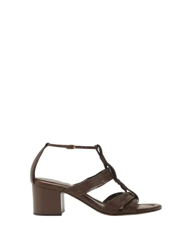 Olga Leather Block-Heel Strappy Sandals