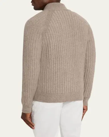 Fioroni Men's Wool and Cashmere Rib Full-Zip Sweater | Thumbnail 3