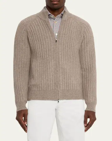 Fioroni Men's Wool and Cashmere Rib Full-Zip Sweater | Thumbnail 4