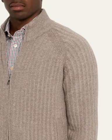 Fioroni Men's Wool and Cashmere Rib Full-Zip Sweater | Thumbnail 5