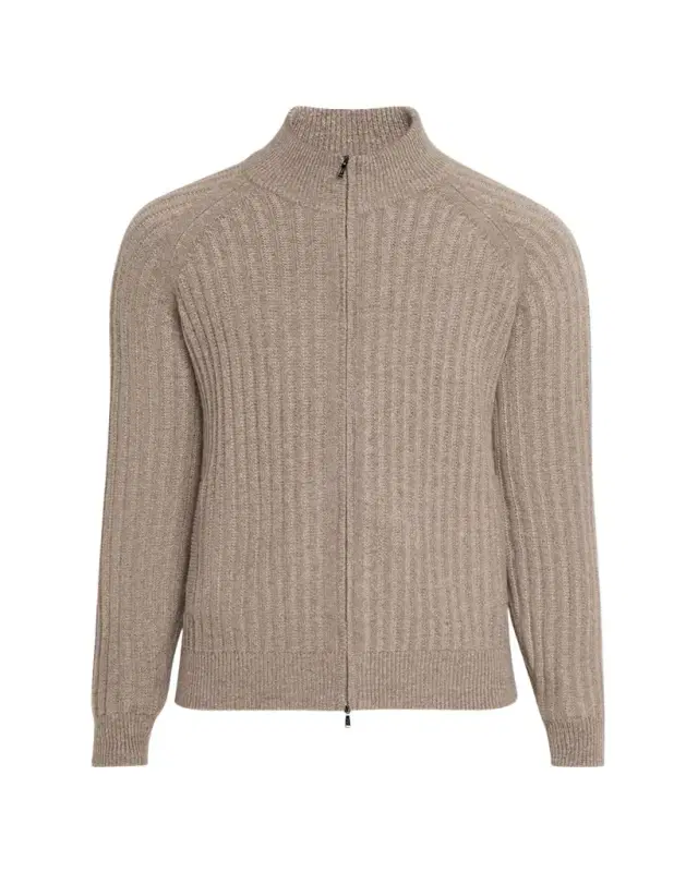 Men's Wool and Cashmere Rib Full-Zip Sweater