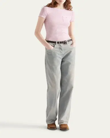 Prada Striped Pocket Short-Sleeve Viscose Sweater | Thumbnail 2