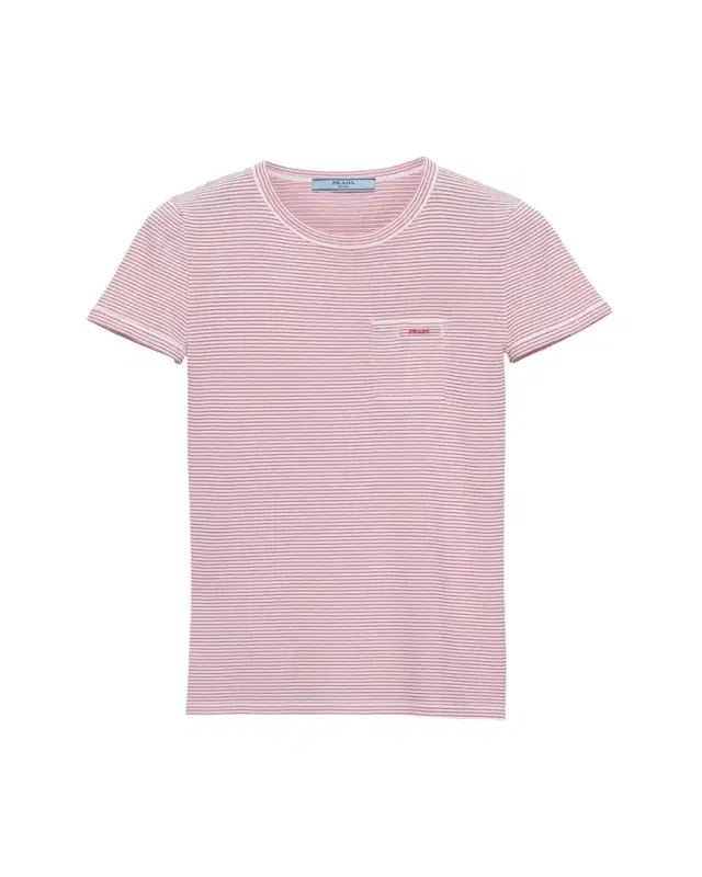 Striped Pocket Short-Sleeve Viscose Sweater
