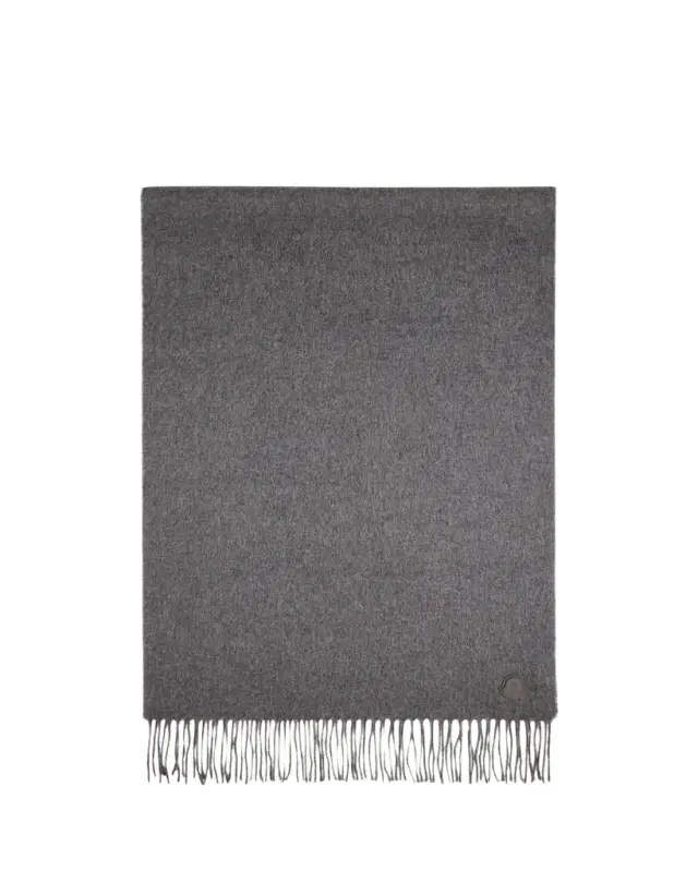 Men's Fringed Cashmere Scarf with Leather Logo