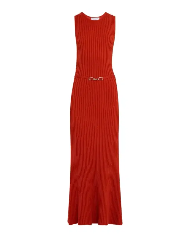 Meier Belted Cashmere Rib Midi Dress