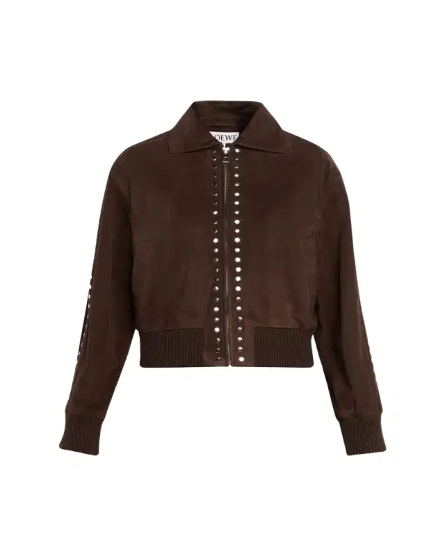 Studded Suede Bomber Jacket