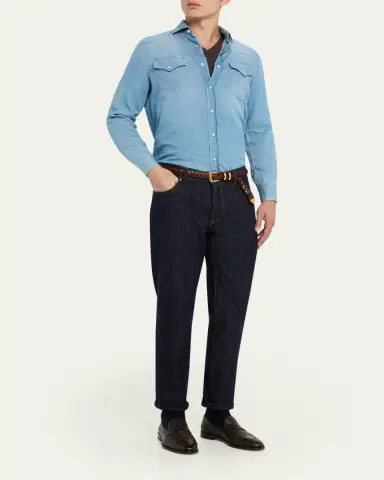 Brunello Cucinelli Men's Italian Selvedge Denim Five-Pocket Pants | Thumbnail 2