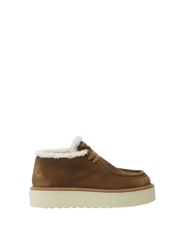 Suede Shearling Lace-Up Booties