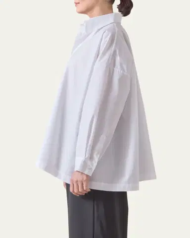 Eskandar Cotton Poplin Angle-To-Front Side Seam Shirt With Collar (Long Length) | Thumbnail 11