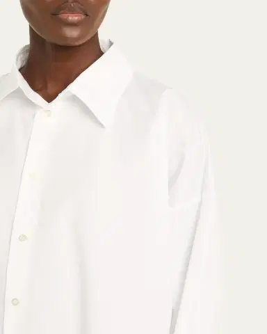 Eskandar Cotton Poplin Angle-To-Front Side Seam Shirt With Collar (Long Length) | Thumbnail 12